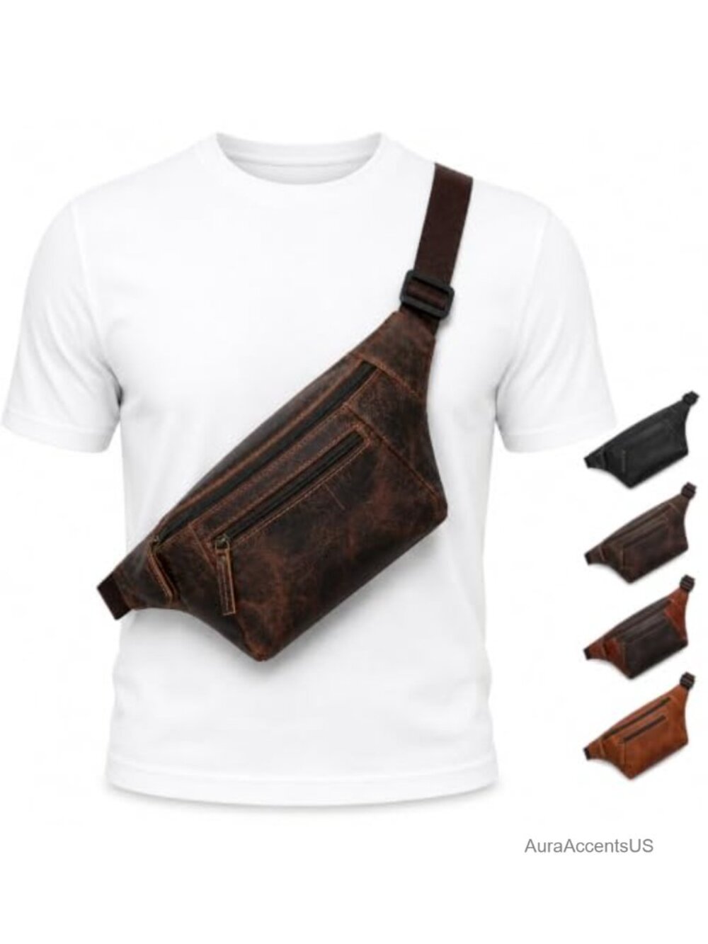Genuine Leather Crossbody Bag Sling Waist Pack Multi Pockets Travel